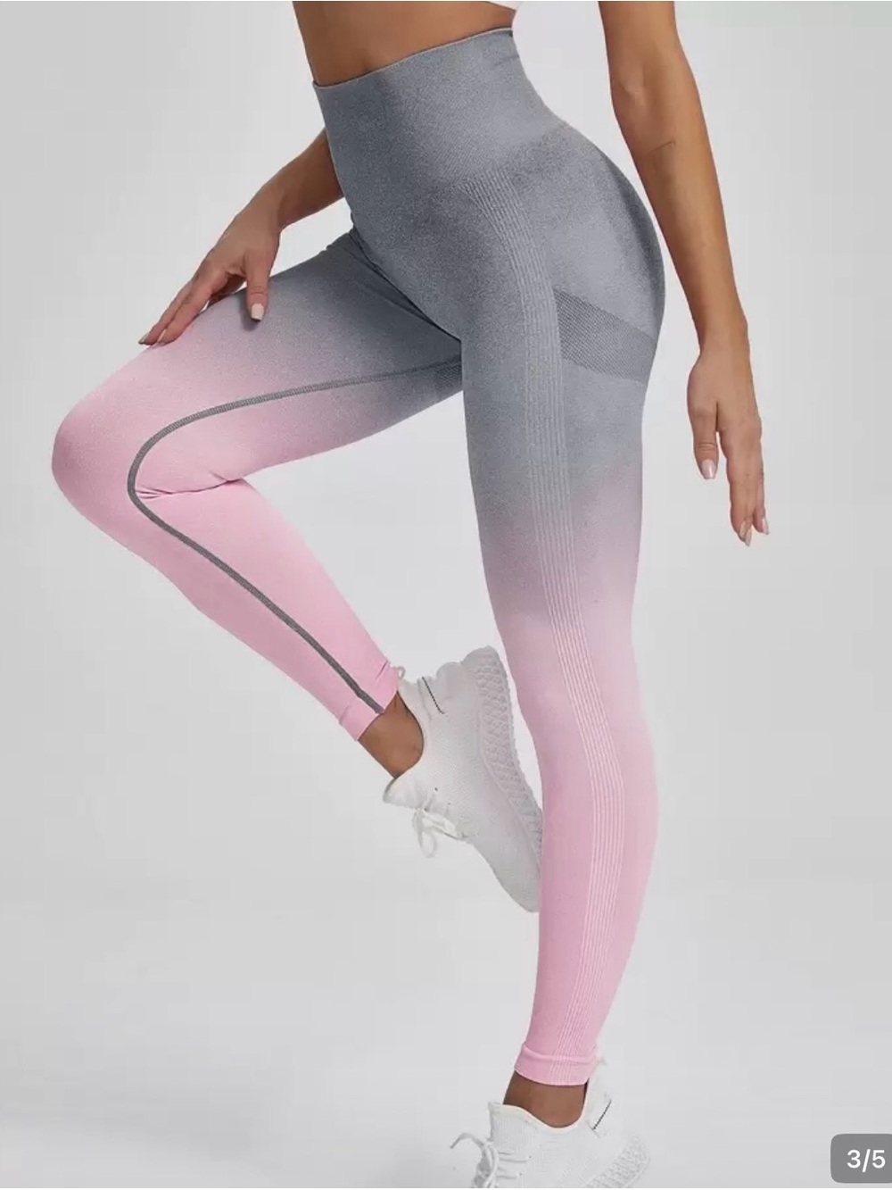 Seamless High-Waist Ombre Leggings - Pink & Gray